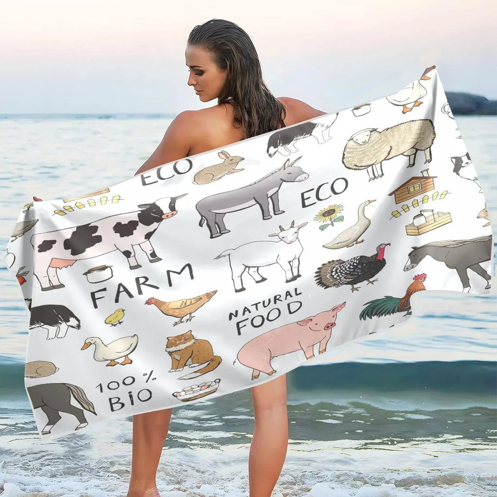 Bestwell Cool Farm Animals Beach Towel Oversized Towel Blanket, Thin Lightweight Microfiber Sand Free Quick Dry Towel, 31”” Multipurpose Pool Bath Yoga Swim Shower Towel