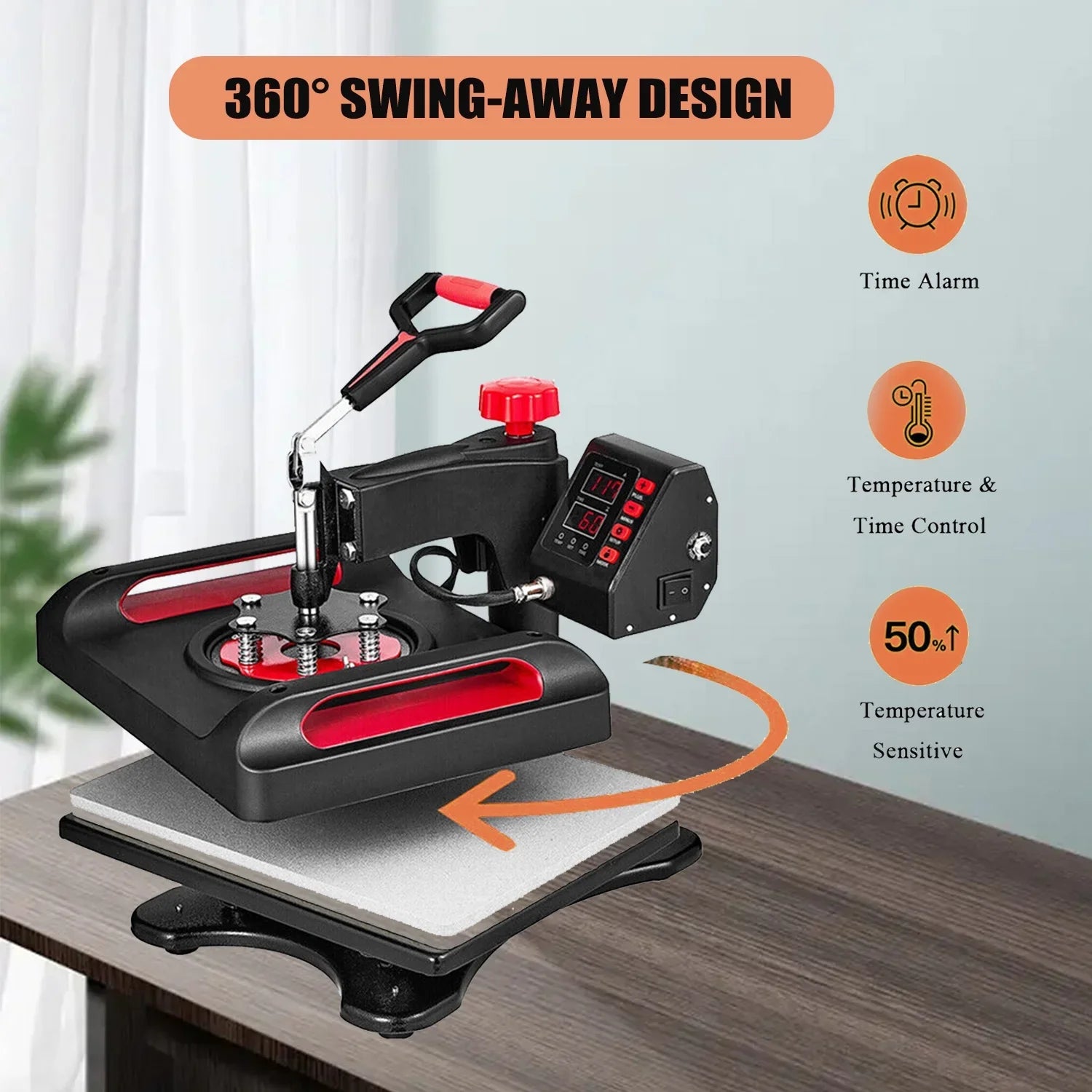 Red Heat Press Machine 8 in 1, 12 x 15 Inches Sublimation Transfer Printer, Digital Precise  Control Printing, 360 Swing Away Vinyl Transfer Printer for -Shirts, Canvas Bag, Pillow, Banner