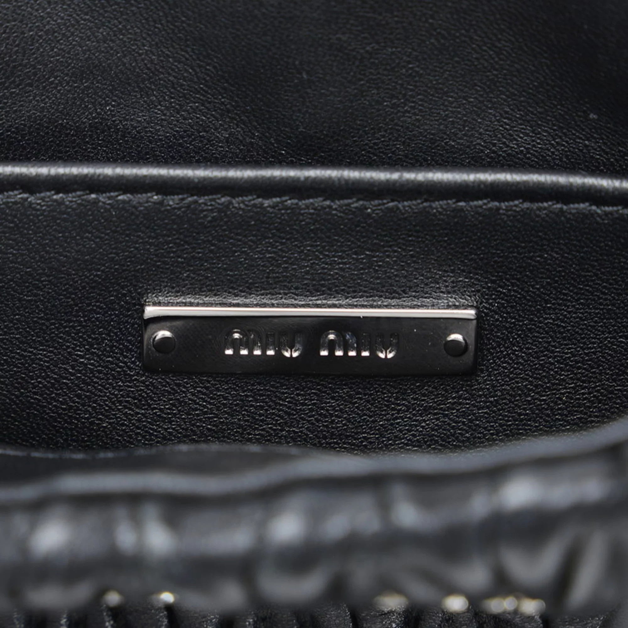 Pre-Owned Miu Miu Miu Materasse Nappa Crystal Shoulder Bag 5BA220 Black Silver Leather Ladies  (Good)