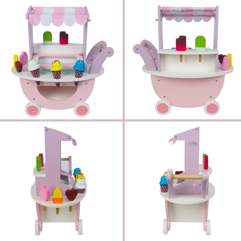 Woodenfun Ice Cream Shopping Cart for Toddlers 1-3, Kids Pretend Play Food Truck, Gift for Girls