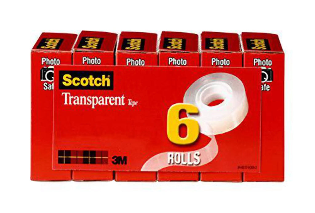Scotch Transparent Tape, Standard Width, Engineered for Office and Home Use, Glossy Finish, 3/4 x 1296 Inches, 6 Rolls, Boxed (600-6PK)