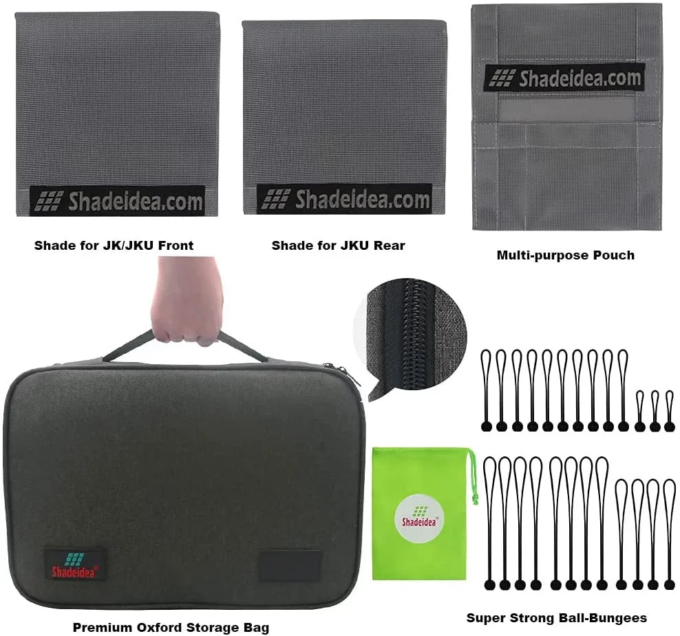 Shadeidea Jeep Wrangler Sunshade  Top Sun Shade  Unlimited (2007-2018) 4-Door Front & Rear-Gray Mesh Screen Cover  Blocker with Grab Bag-10 Years Warranty
