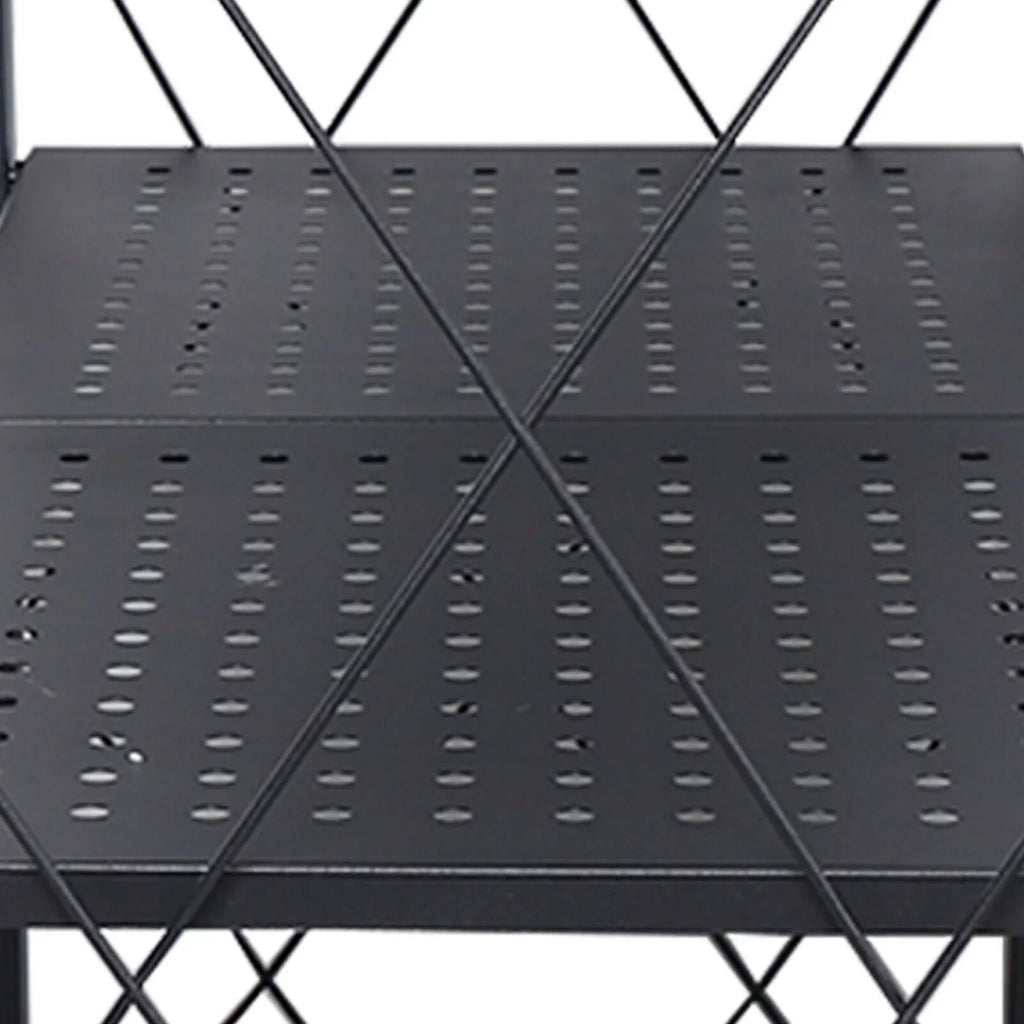 Miumaeov 3-Tier Kitchen Foldable Metal Rolling Trolley Cart Movable Utility Rack Storage Shelves Holder with Wheel (Black)