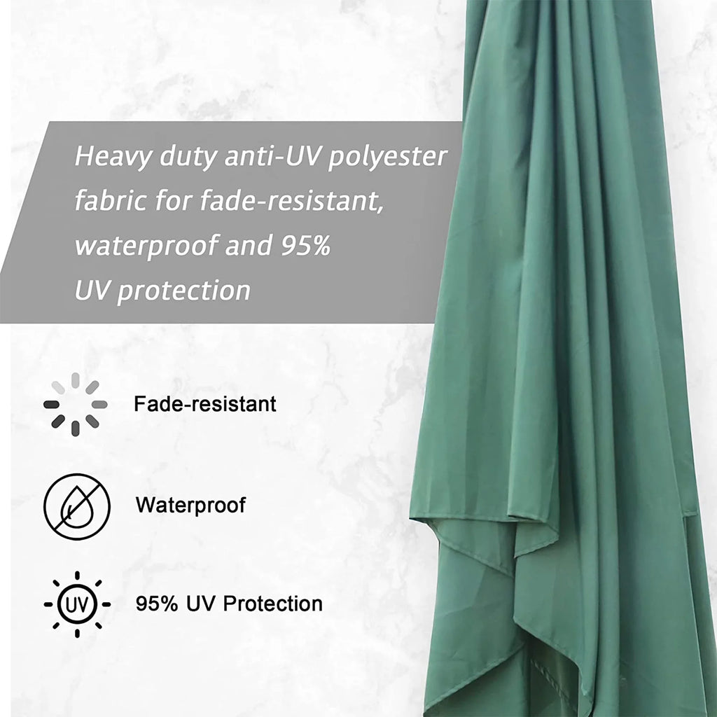 10  Patio Offset Umbrella Hanging Outdoor Umbrellas Easy Tilt Adjust Polyester for Backyard, Poolside, Lawn and Garden, Green