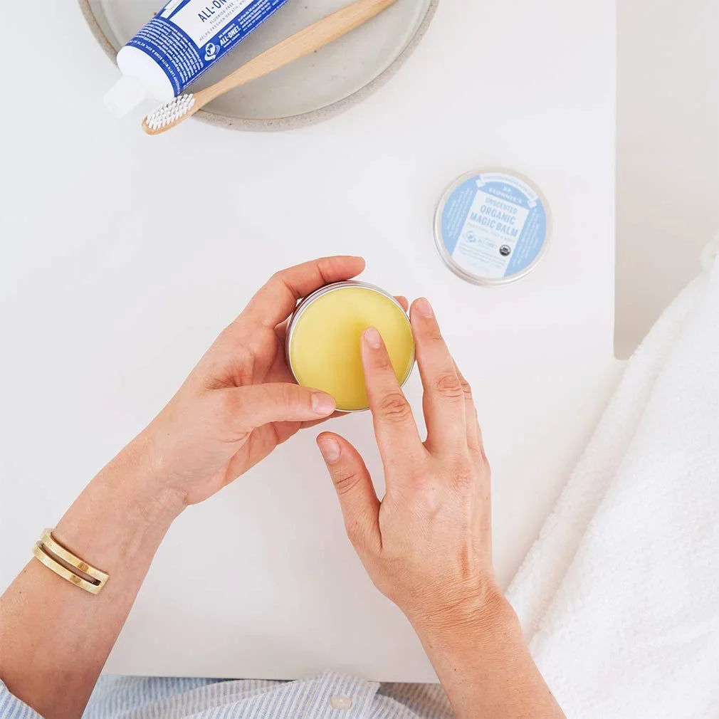 Dr. Bronner's - Organic Magic Balm (Baby Unscented, 2 Ounce, 2 Pack) Made with Organic Beeswax and Hemp Oil, Moisturizes and Soothes Hands, Face and Body, Relieves Dry Skin, Helps Prevent Diaper Rash