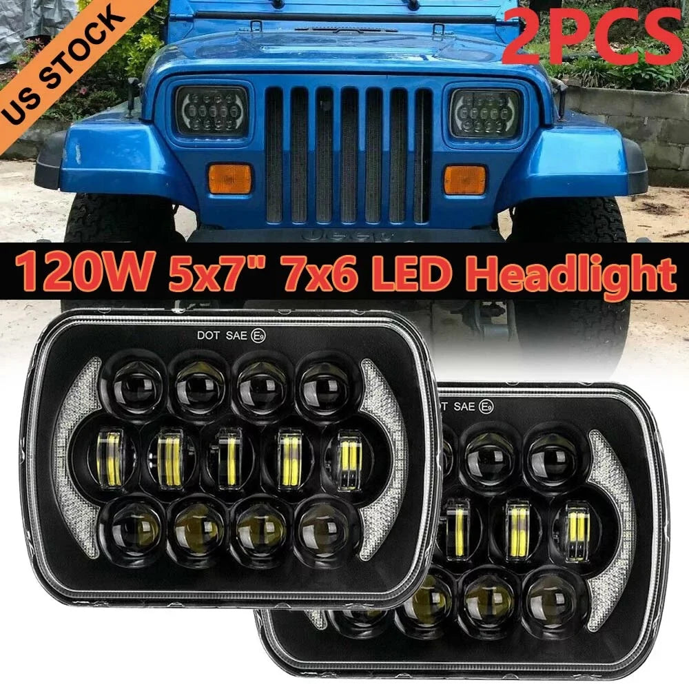 Pair 400W 7x6" 5x7"  Headlight Hi Lo Beam  For Chevrolet Jeep Cherokee