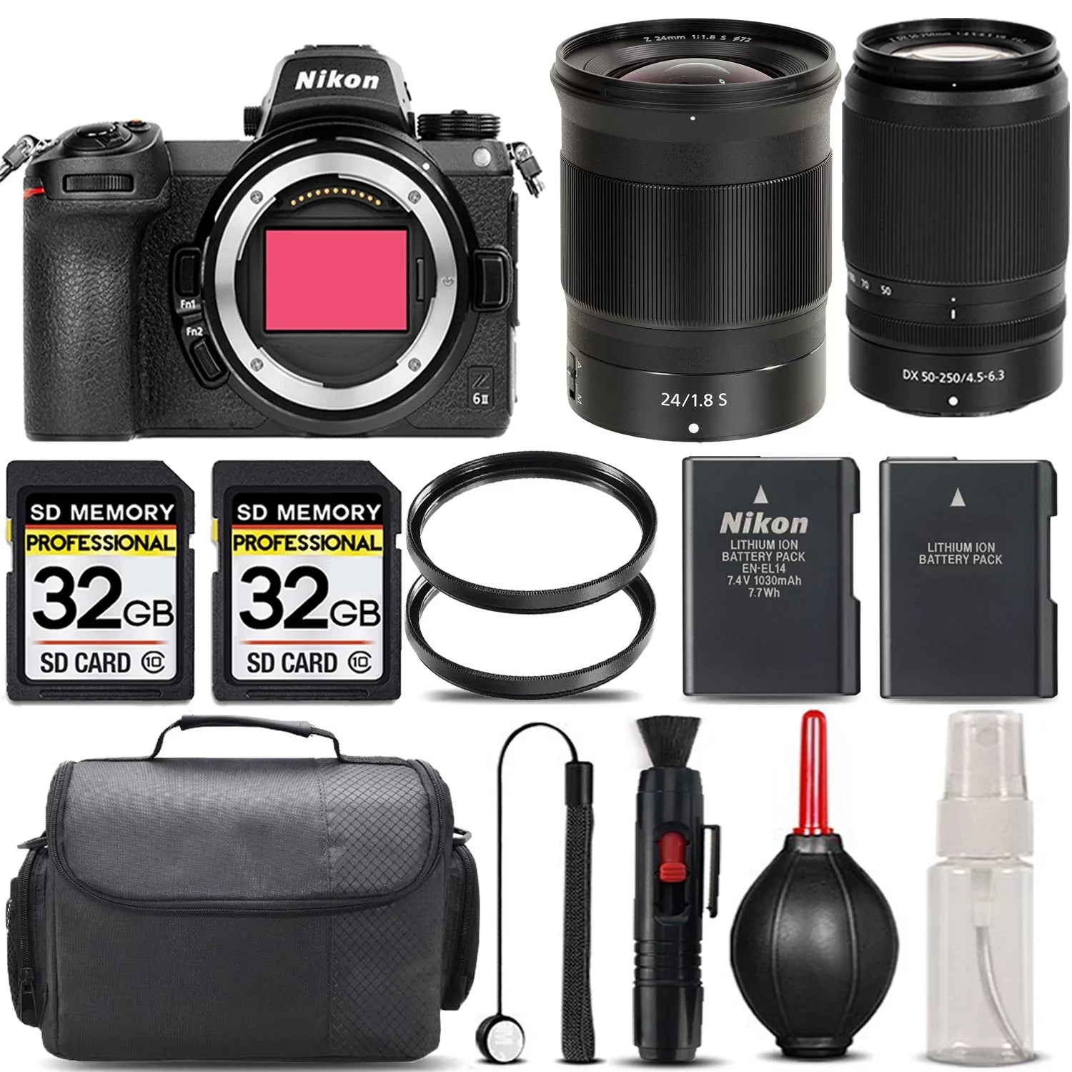 Nikon   Mirrorless with 50-250mm f/4.5-6.3  Lens + 24mm f/1.8  Lens + 64GB Storage +  Filter + Backup Battery + Case + Cleaning Kit - International Version