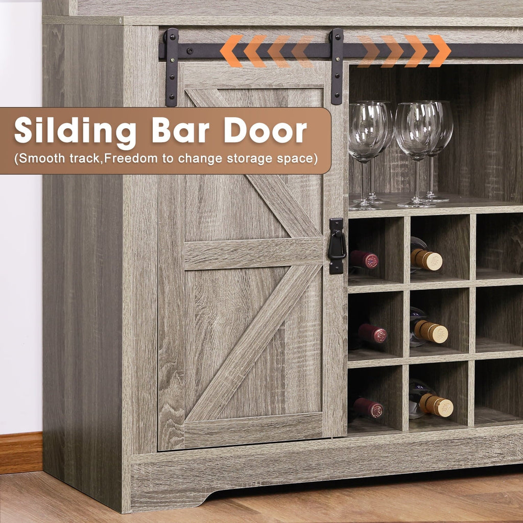 Urban Deco Coffee Bar Cabinet with Rack and Storage,Liquor Bar Buffet Sideboard with 6 Hooks for Kitchen Dining Room(Gray)