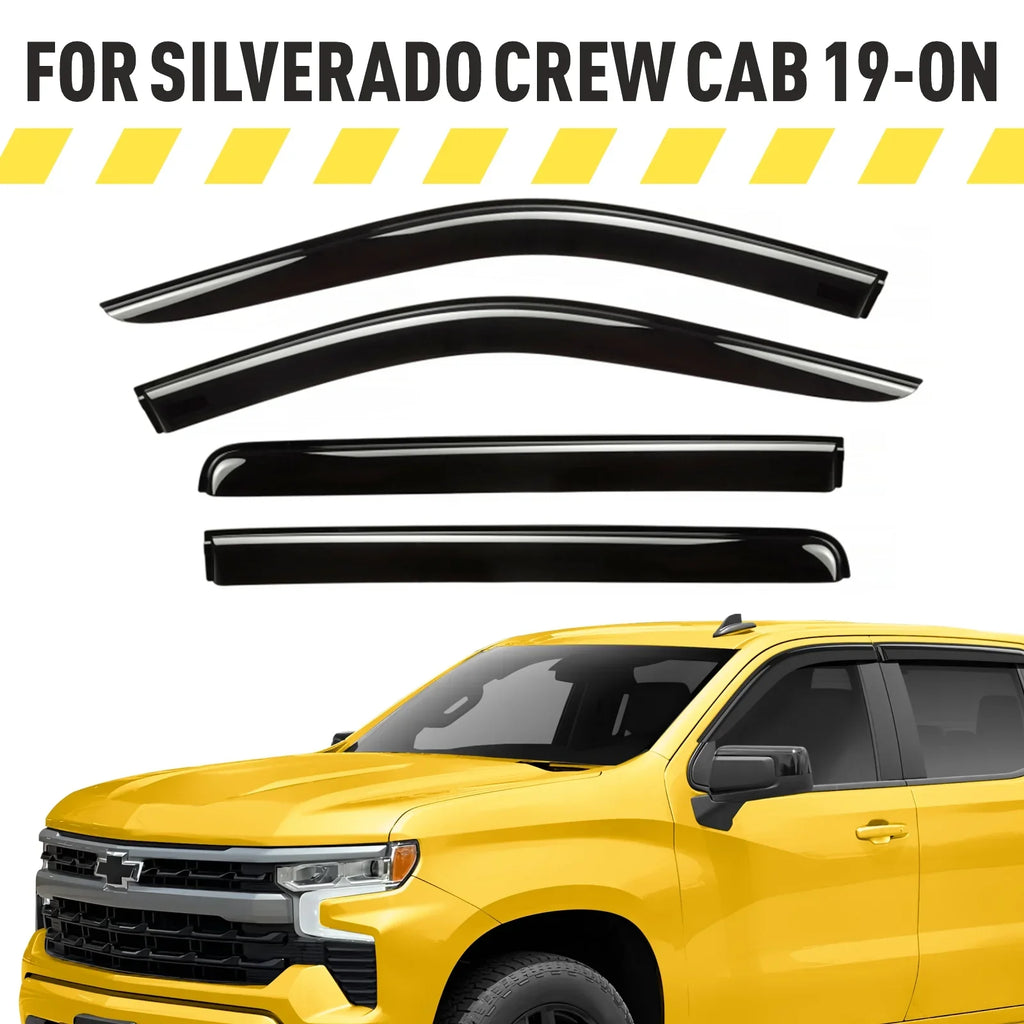 Tape-On Window Deflectors Extra Durable Window Visors Rain Guards Fit for Chevrolet (Chevy) Silverado 1500 2019-2024 Crew Cab, Sun Visors, Wind Vent Visors, Truck Accessories - 4pcs.