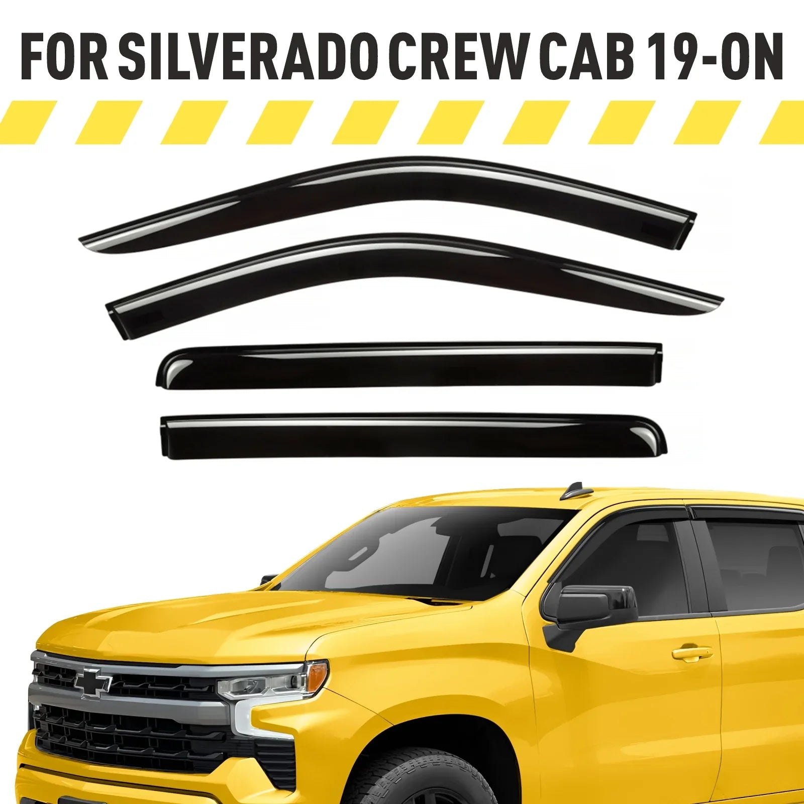Tape-On Window Deflectors Extra Durable Window Visors Rain Guards Fit for Chevrolet (Chevy) Silverado 1500 2019-2024 Crew Cab, Sun Visors, Wind Vent Visors, Truck Accessories - 4pcs.