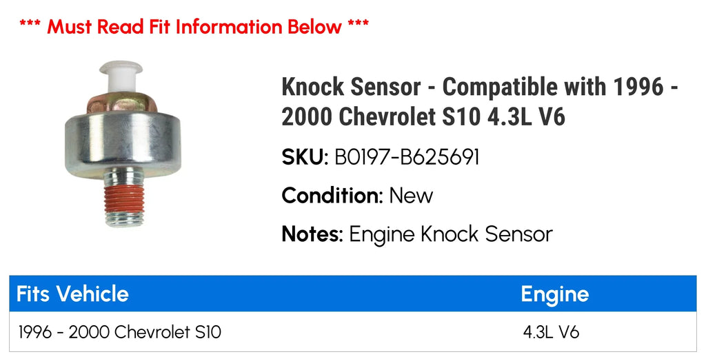 Knock Sensor - Compatible with 1996 - 2000 Chevy  4.3L  1997 1998 1999