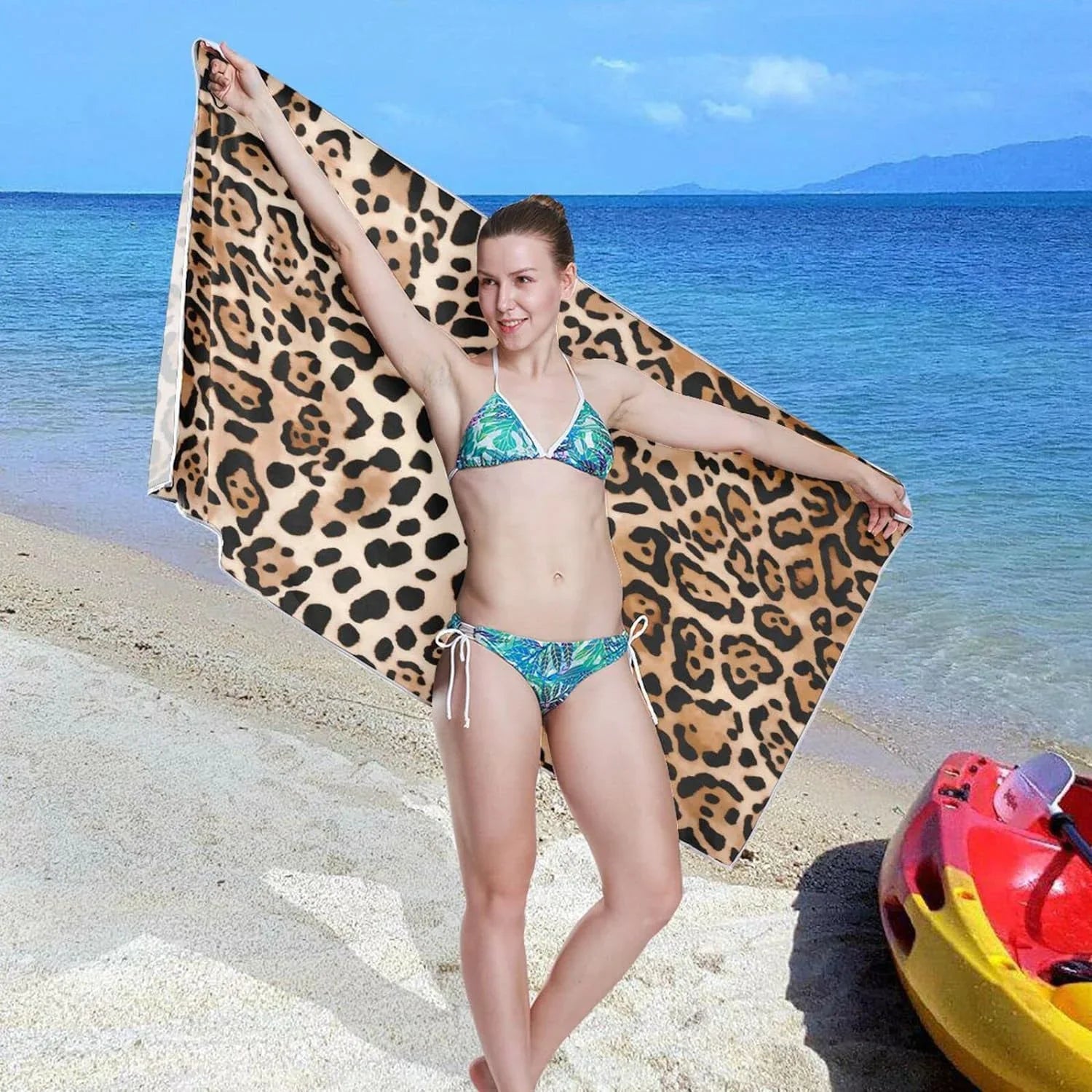 Bestwell Leopard Print Beach Towel Oversized Towel Blanket, Thin Lightweight Microfiber Sand Free Quick Dry Towel, 30”” Multipurpose Pool Bath Yoga Swim Shower Towel