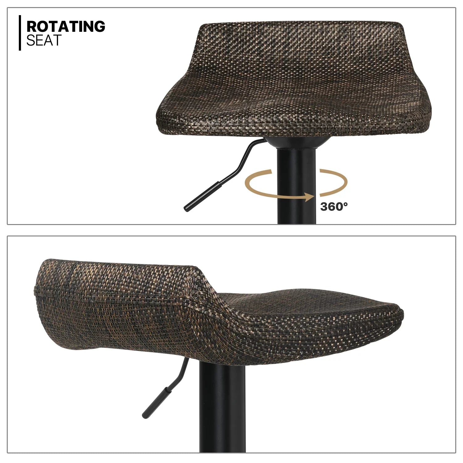 MoNiBloom Metal Bar Stools Set of 2 Counter Height Adjustable Swivel, with Footrest for Kitchen Dining Room Indoor Outdoor, Brown