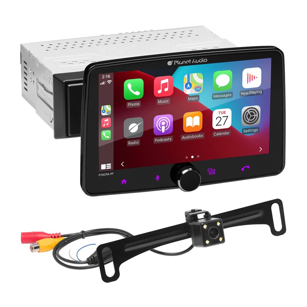 Planet Audio - Car Stereo - Apple CarPlay, Android Auto, Single Din, 7 Inch Touchscreen, Bluetooth, No   Player, / Radio Receiver, Backup Camera