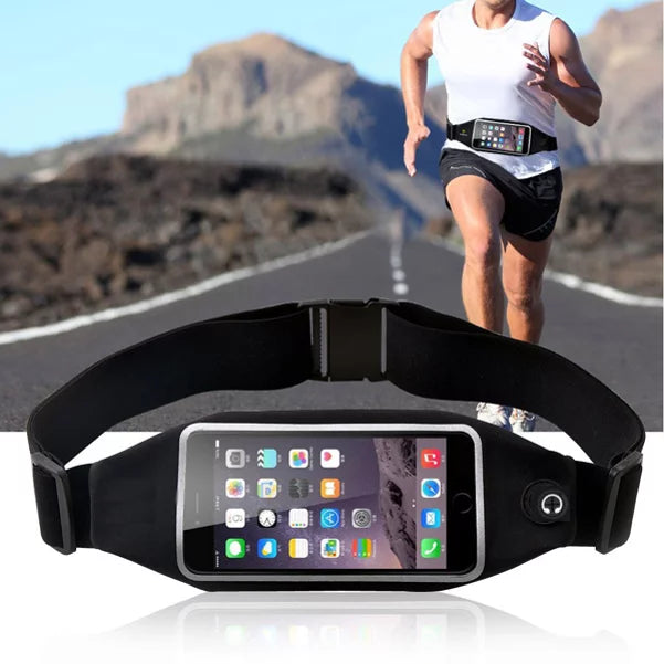 Black Sports Running Workout Waist Bag Belt Case w Retractable Headset  Handsfree Earphone Mic  for Samsung Galaxy  (-)  - Sony Xperia  Z4v Z3v +     XZs