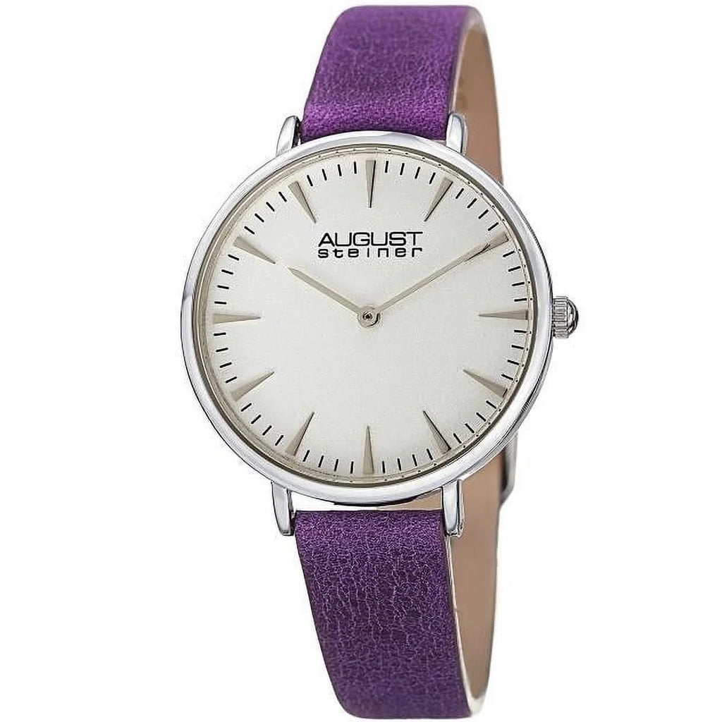 Women's  Silver-Tone Watch with Purple Leather Band