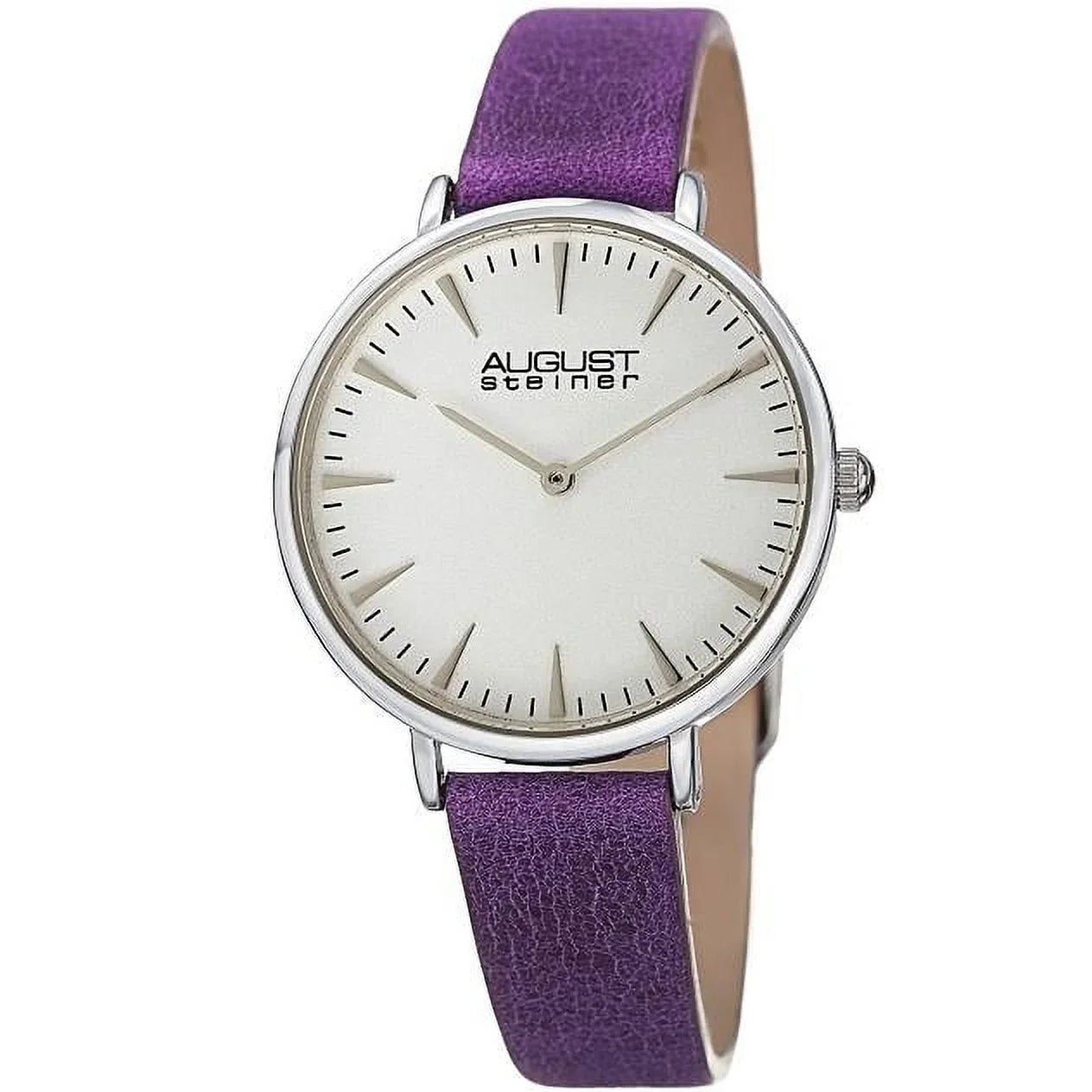 Women's  Silver-Tone Watch with Purple Leather Band