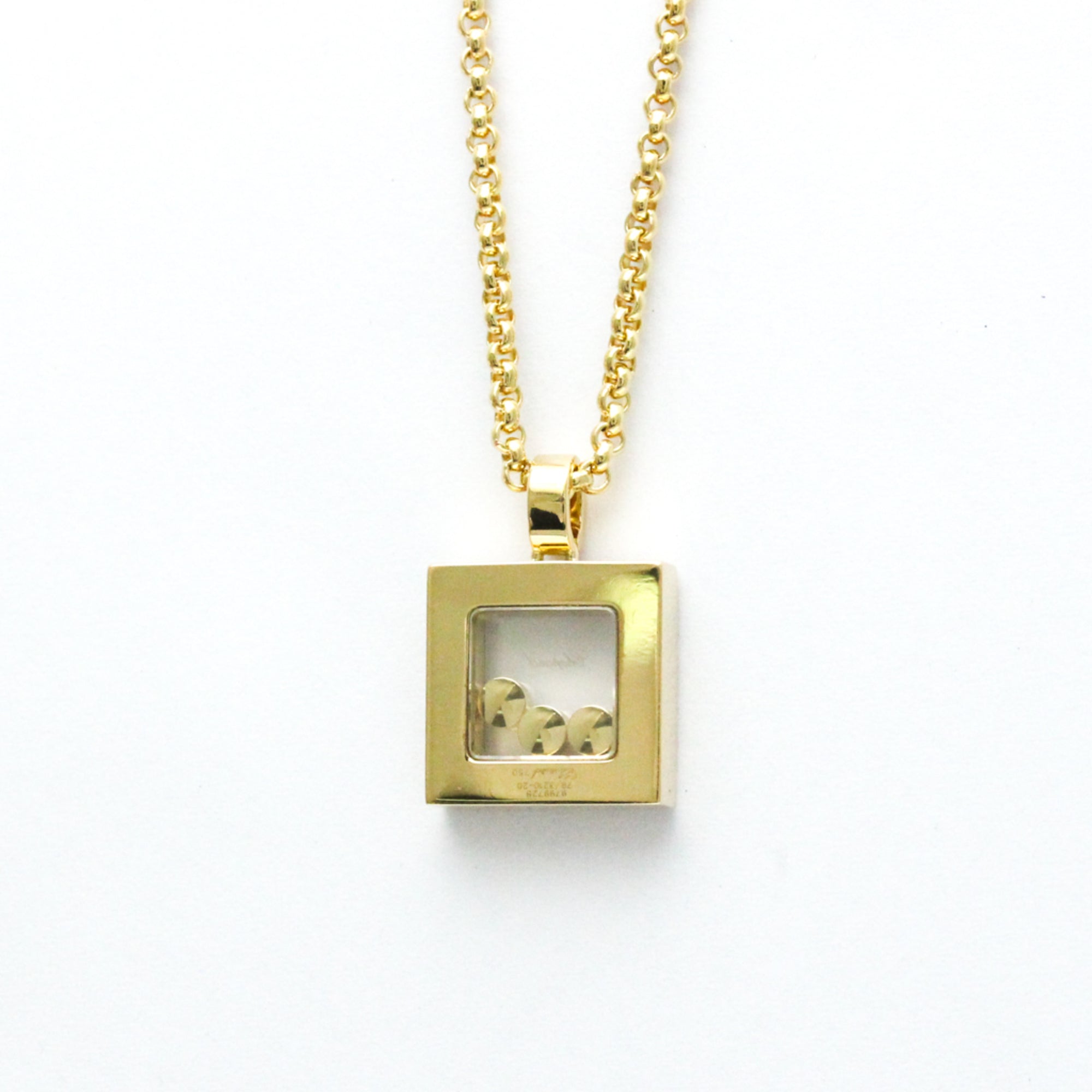 Pre-Owned Chopard Happy Diamonds Square Necklace 79/3210 Yellow Gold (18K) Diamond Men,Women Fashion Pendant Necklace (Gold) (Good)