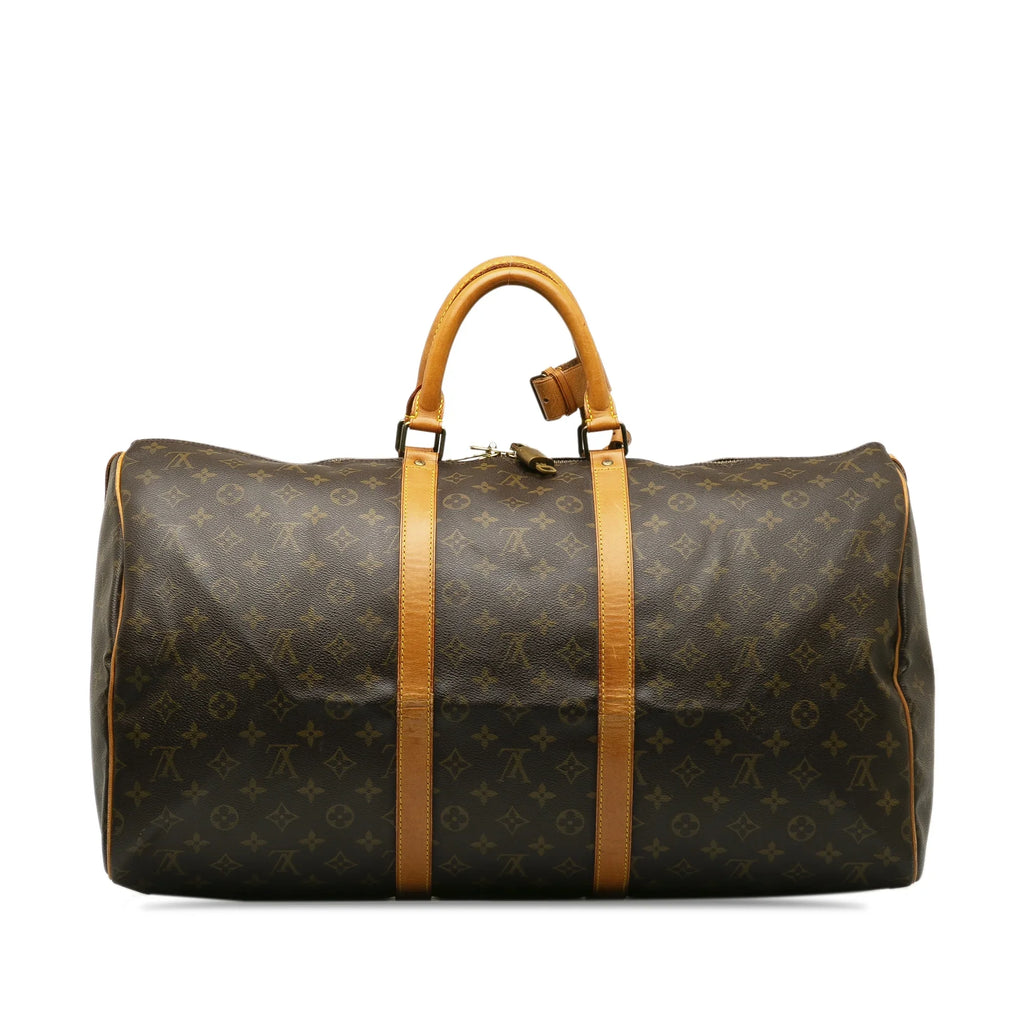 Pre-Owned Authenticated Louis Vuitton Monogram Keepall 55 Canvas Brown Travel Bag WeekenderBag Unisex (Fair)