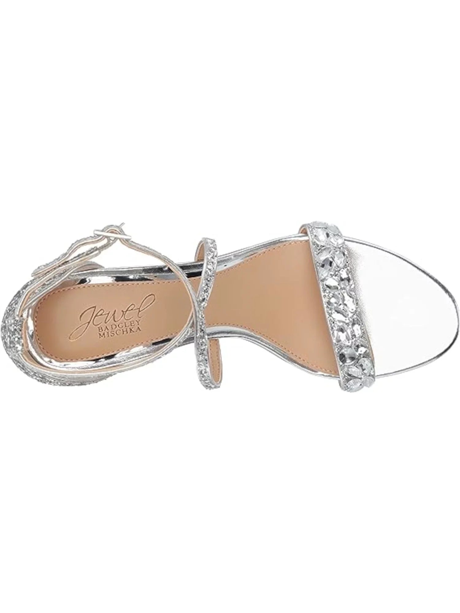 Womens Silver Embellished Glitter Claudia Round Toe Block Heel Buckle Dress Heeled Sandal 8.5