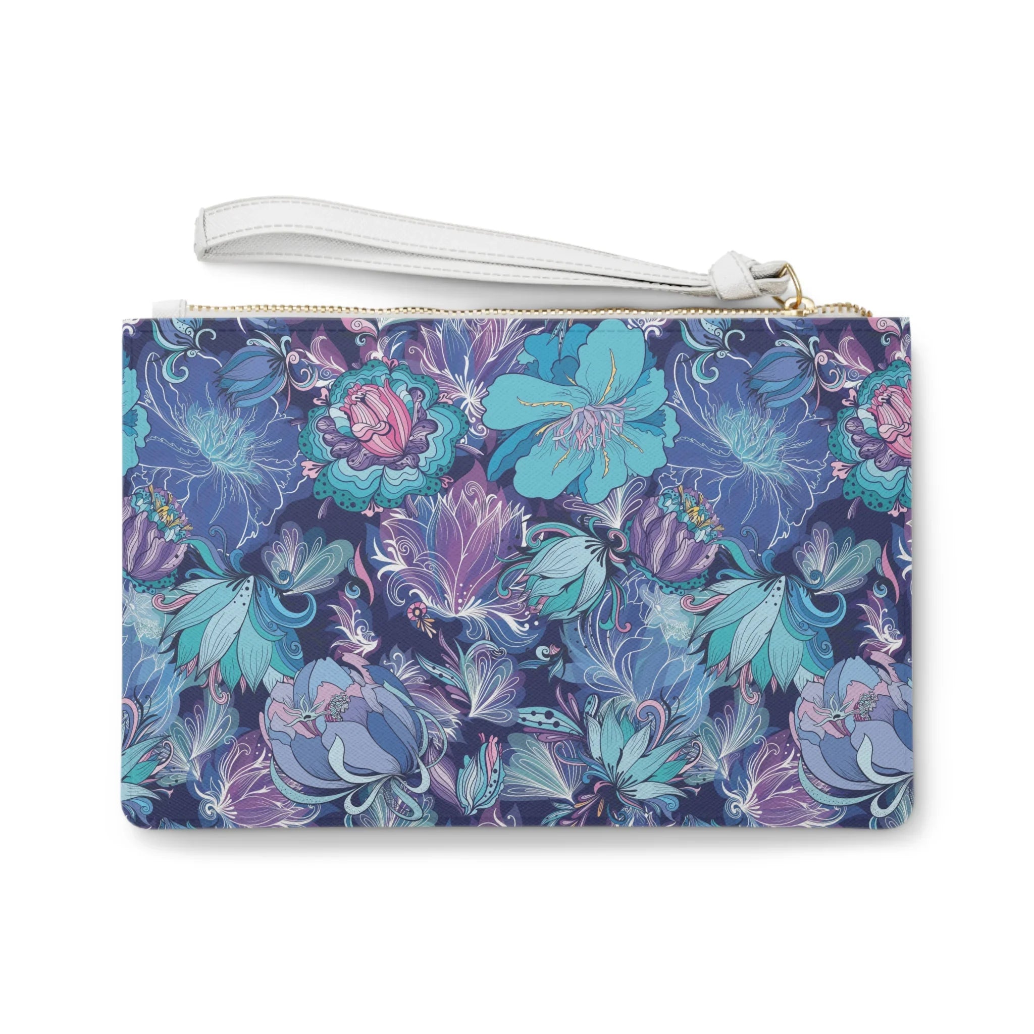 Floral Fusion Purple, Navy, White Clutch Bag