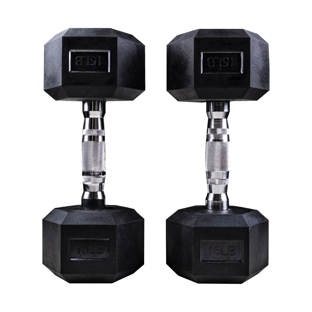 Clean Nut - Hex Rubber Dumbbells with Metal Handles  - 15LB Pair