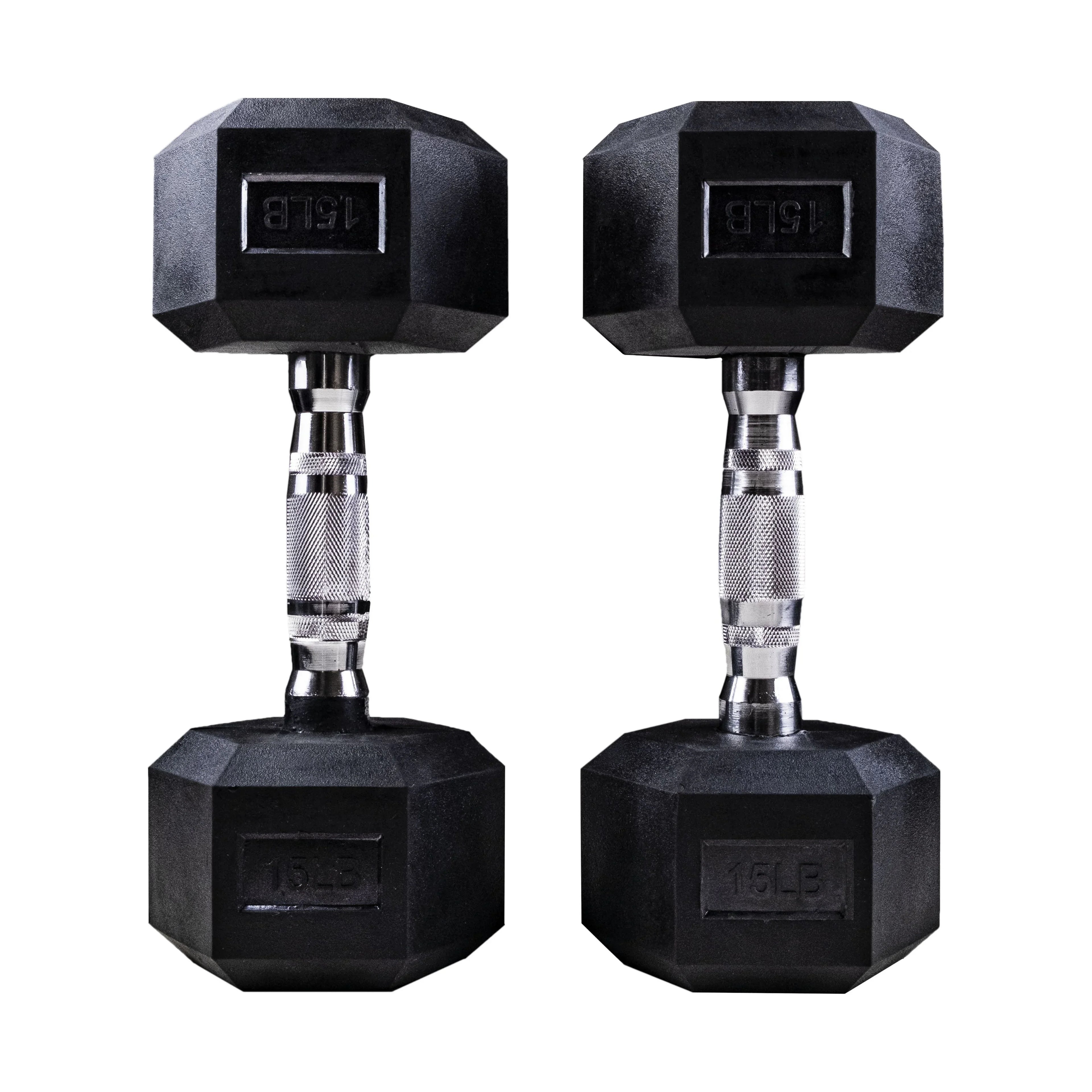 Clean Nut - Hex Rubber Dumbbells with Metal Handles  - 15LB Pair