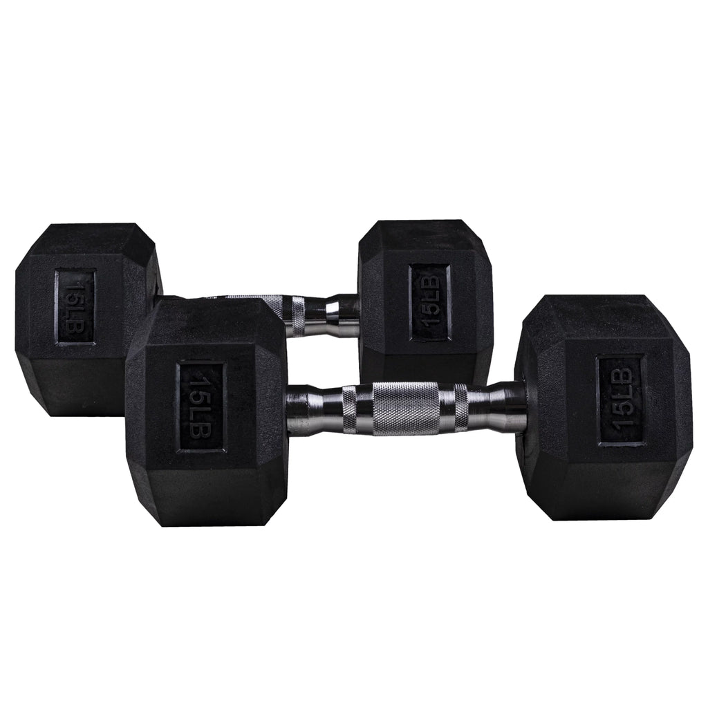 Clean Nut - Hex Rubber Dumbbells with Metal Handles  - 15LB Pair