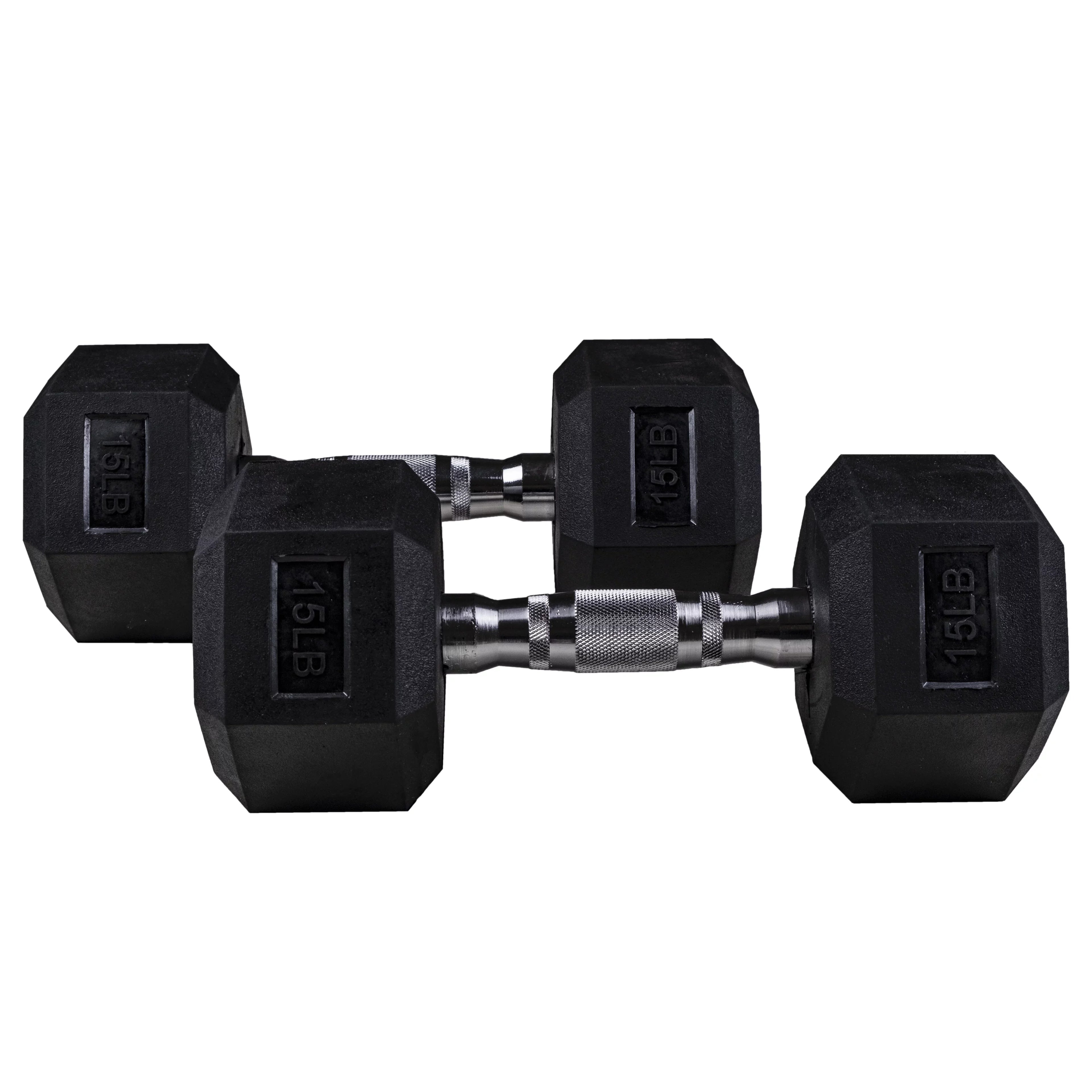 Clean Nut - Hex Rubber Dumbbells with Metal Handles  - 15LB Pair