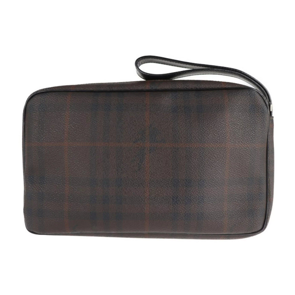 Pre-Owned  Burberry Second Bag  Leather Dark Brown Plaid Clutch (Good)