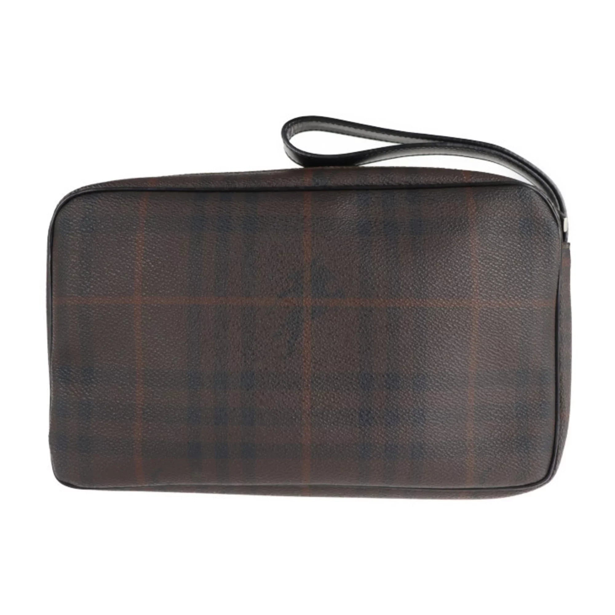 Pre-Owned  Burberry Second Bag  Leather Dark Brown Plaid Clutch (Good)