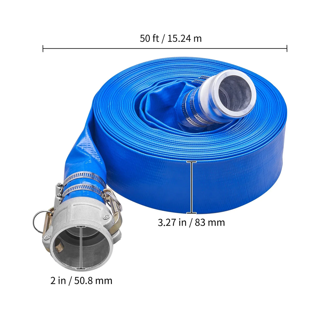 Swimming Pool Filter Backwash Hose 2'' x 50' with Aluminum joints, Great for Water Disposal,  Discharge Hose with Camlock  &  Fittings