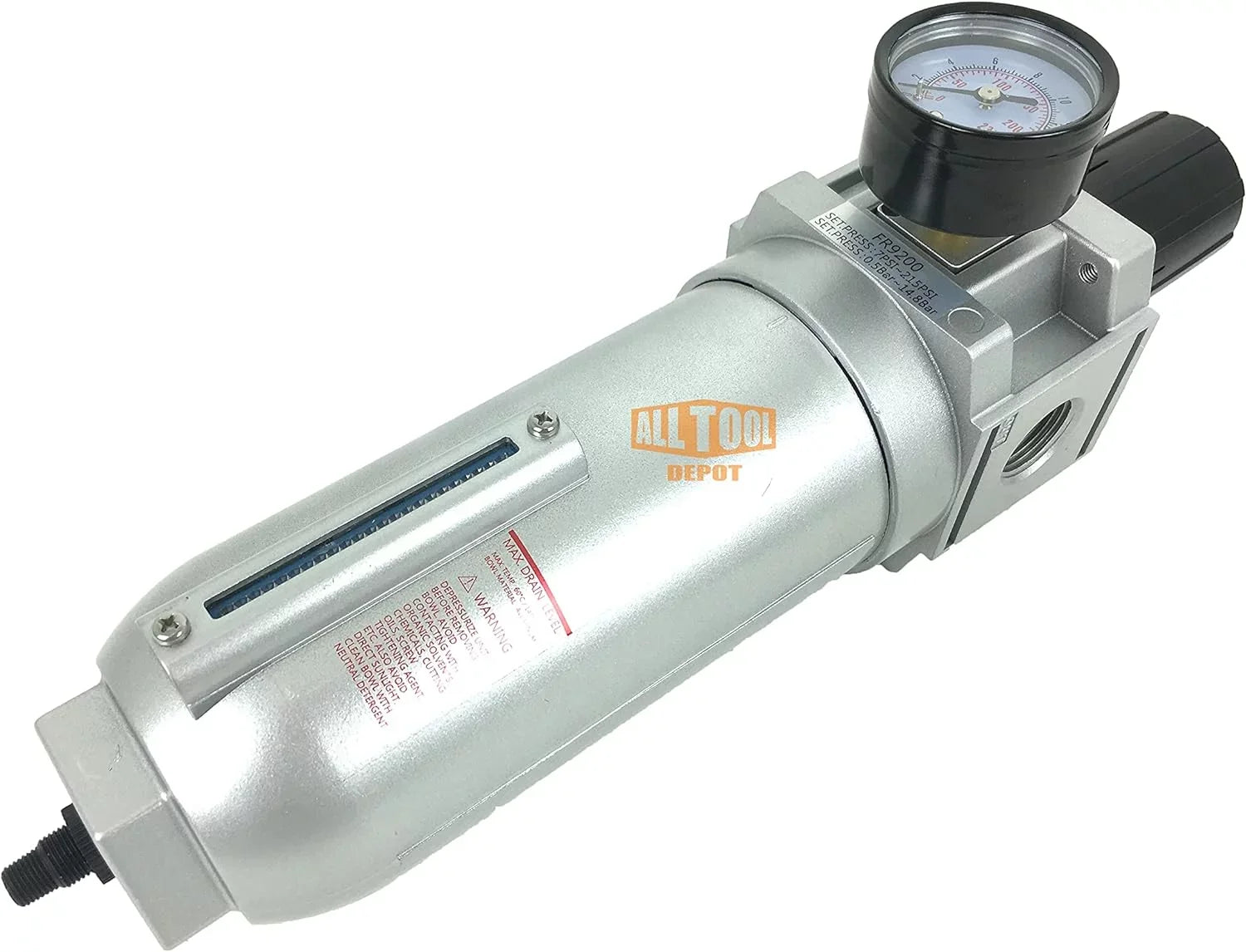 Compressed Air In Line Filter Regulator Combo Piggyback, Metal Bowl, 5 Micron , Adjustable From 7 To 175  ( )