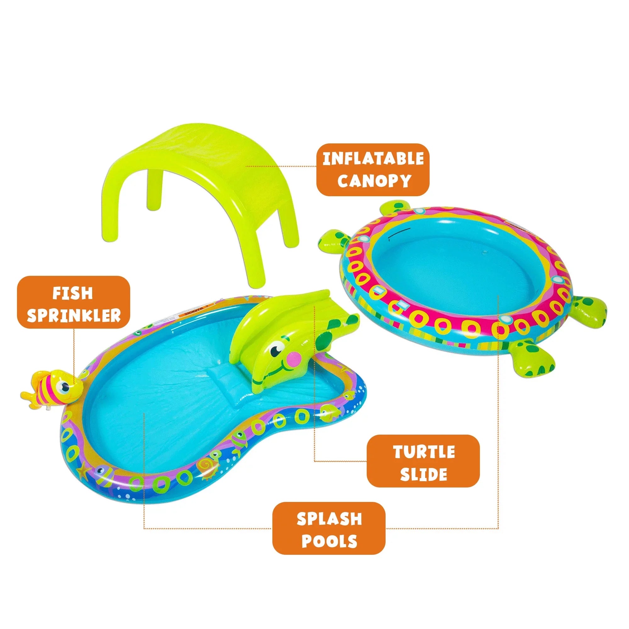 Banzai Shade ' Slide Turtle Inflatable Kiddie Splash Pool with Sprinkler
