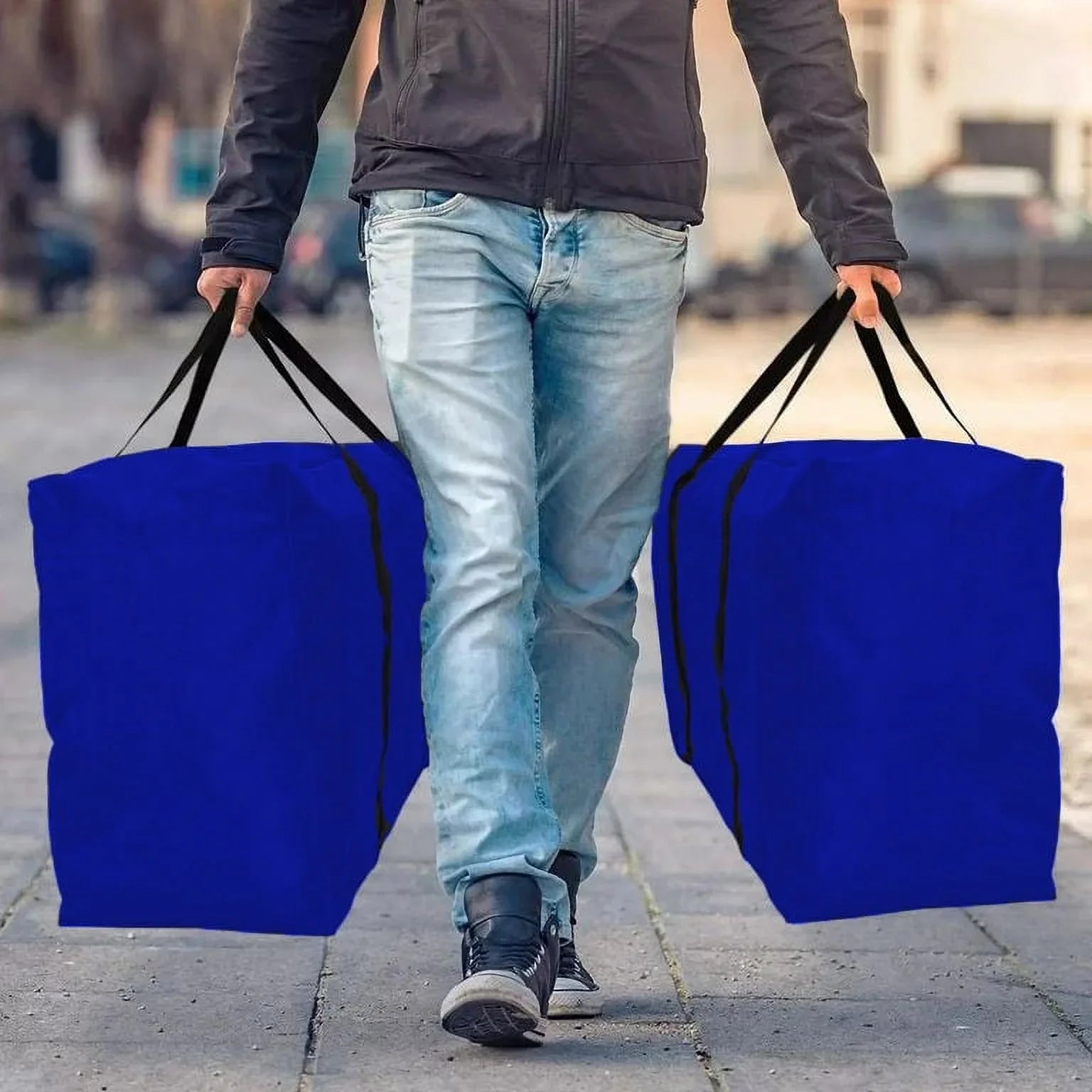 Sherry Extra Large Storage Bags Heavy Duty Moving Bags, Backpack Straps Strong Handles & Zippers，Alternative to Moving Boxes, Packing & Moving Supplies, Blue（4 Pack）