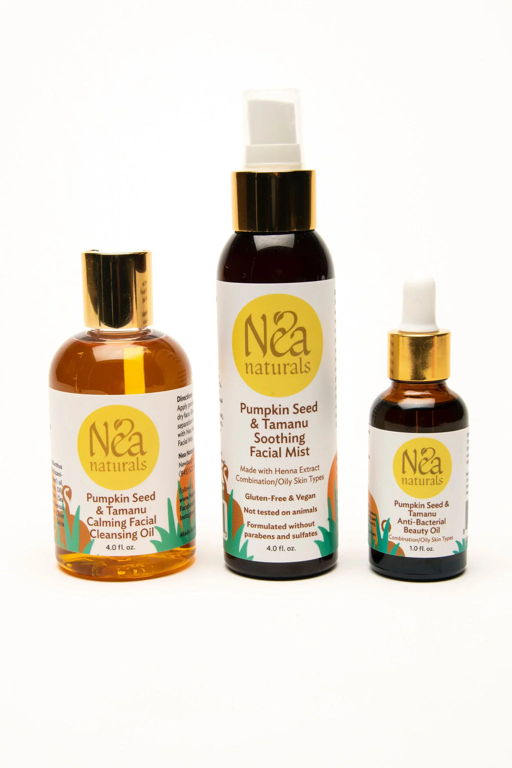 Nea Naturals Skincare Facial Kit - Pumpkin Facial Cleansing Oil , Facial Mist & Beauty Facial Oil - Anti-Aging Hydrating Skin Care Facial Kit - 3 Piece Facial Kit