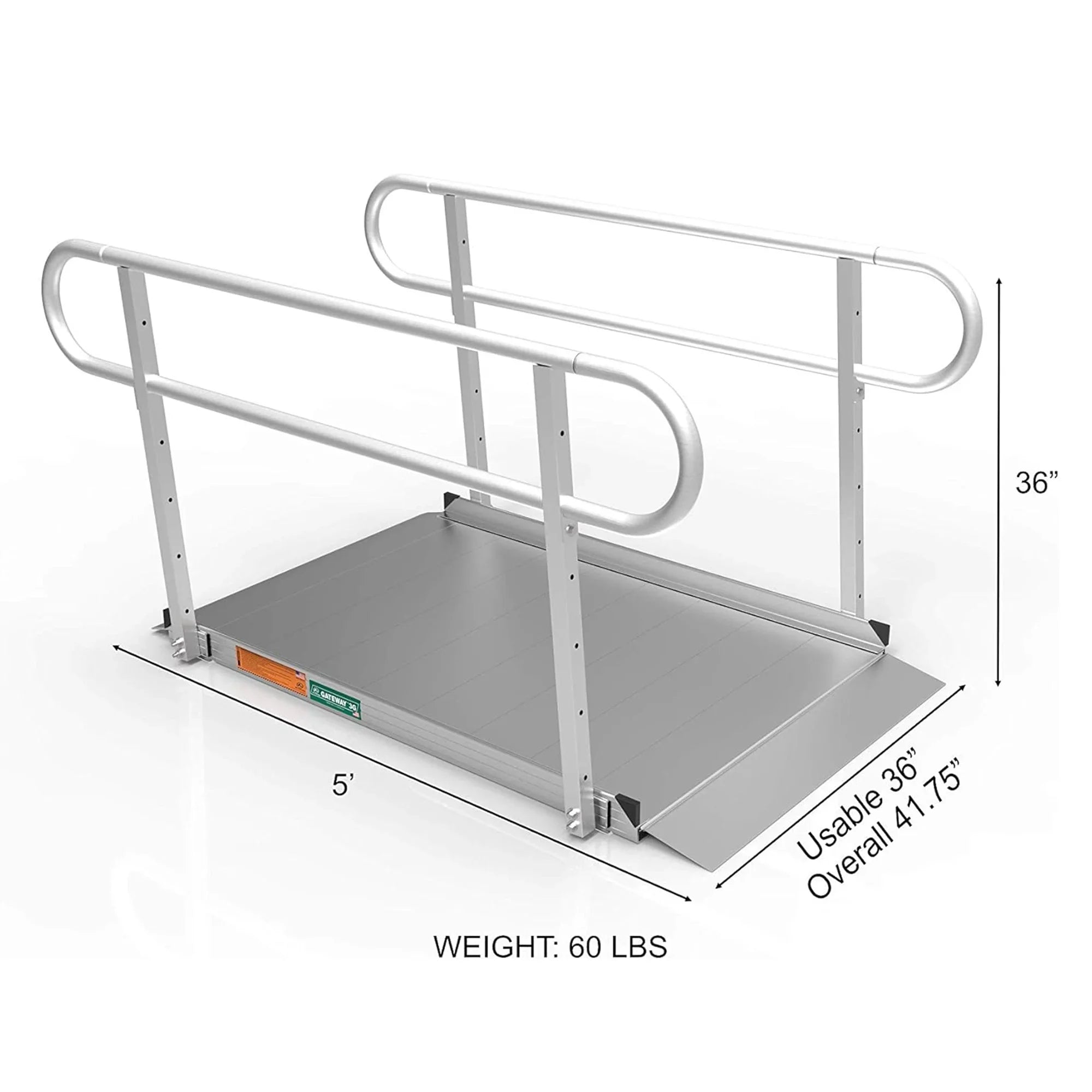 '-  3G 5 Foot Portable Wheelchair Ramp w/2 Line Handrails