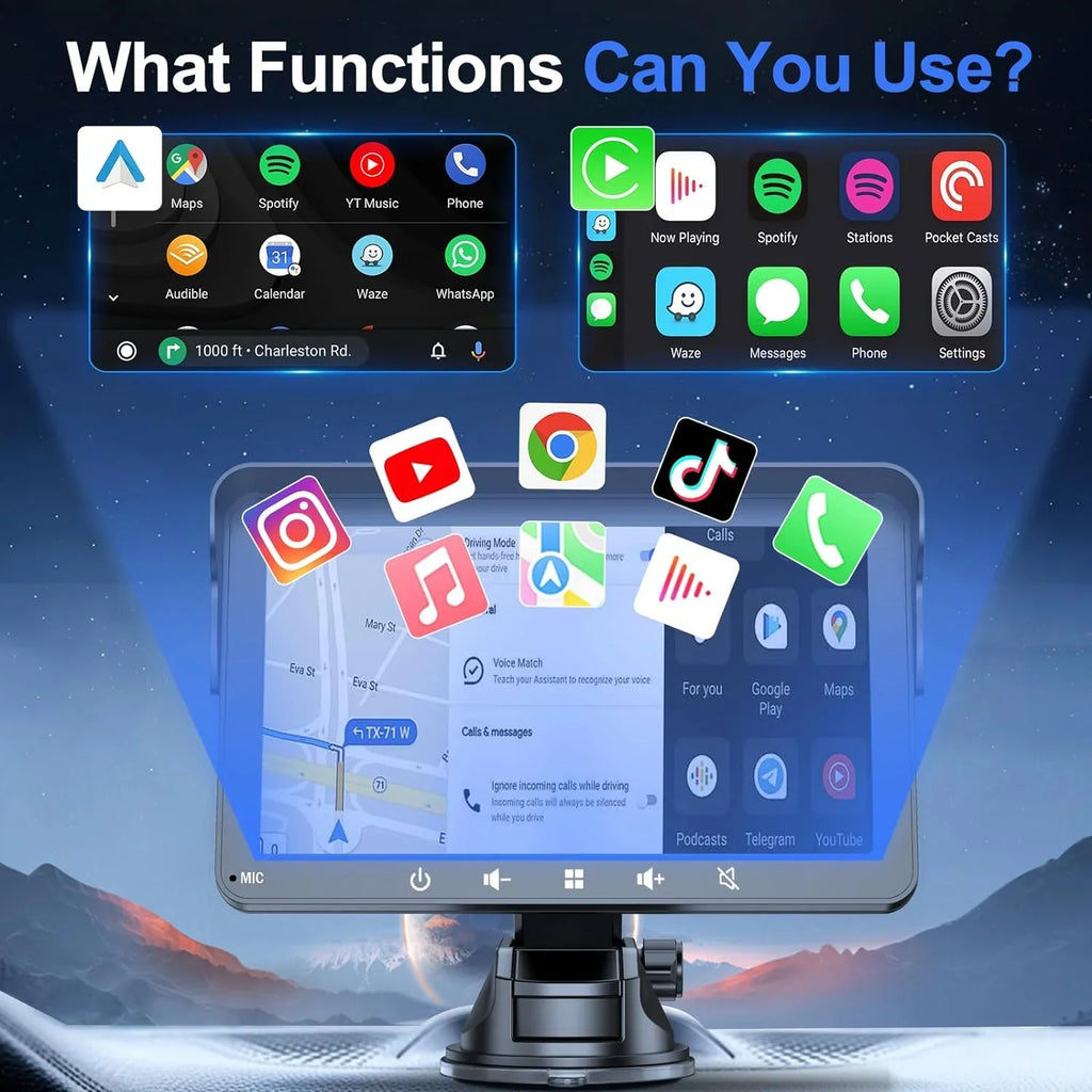 7"  Double Din Car Stereo, Portable Wireless Apple Carplay & Android Auto with Backup Camera,  Touch Screen Stereo with Bluetooth, Multimedia Player, Car Audio with Mirror Link//