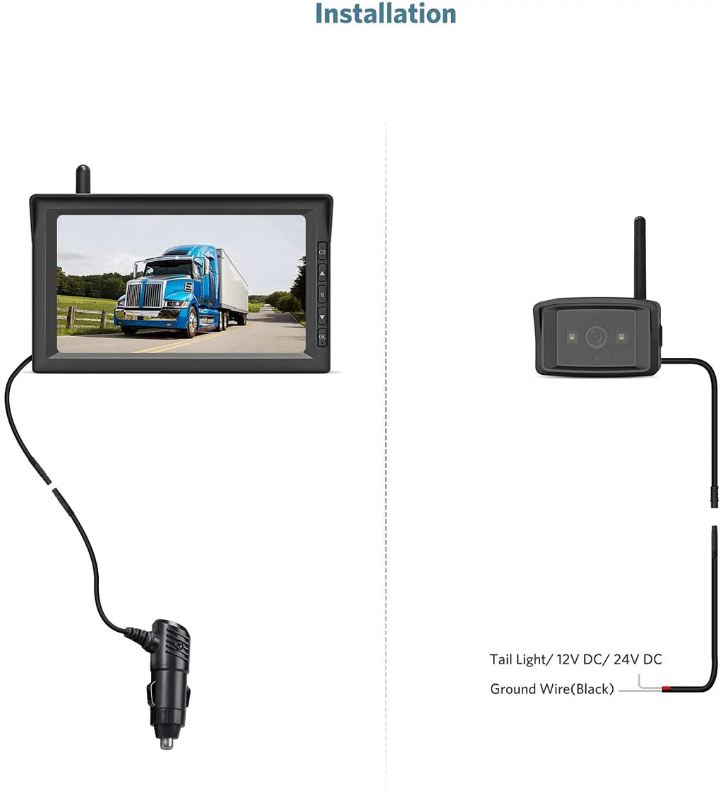 Night Vision Wireless Backup Camera Kit with 7''  Monitor, Support 2 Cameras , Rear View Camera System for Cars, RVs, Trailers, Trucks, Motorhome 5th