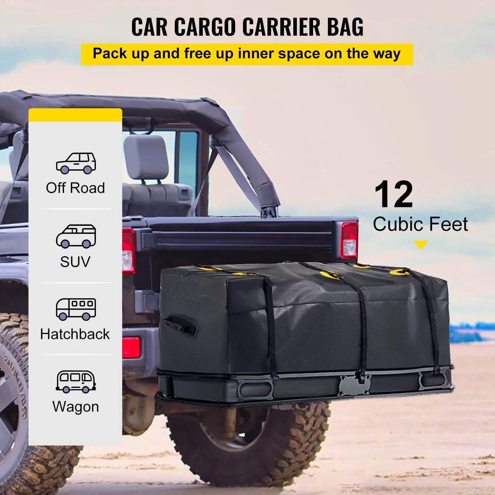 Hitch Cargo Carrier Bag, Waterproof 840D , 48"x20"x22" (12 Cubic Feet), Heavy Duty Cargo Bag for Hitch Carrier with Reinforced Straps, Fits Car Truck  Vans Hitch Basket