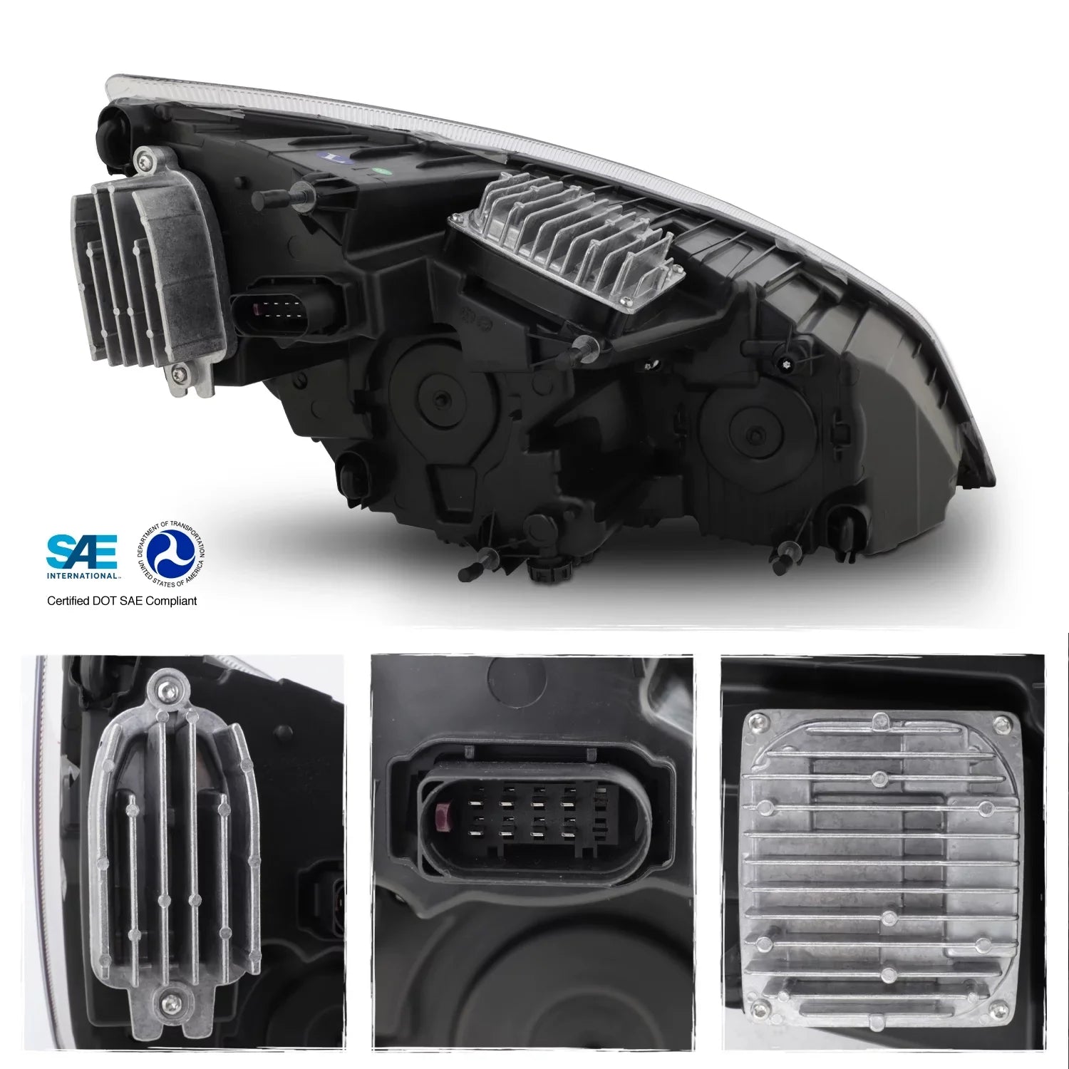 '- Fits 2018-2023 Freightliner Cascadia 113 116 125 126  Full- Black Housing Headlights - Driver Side Replacement