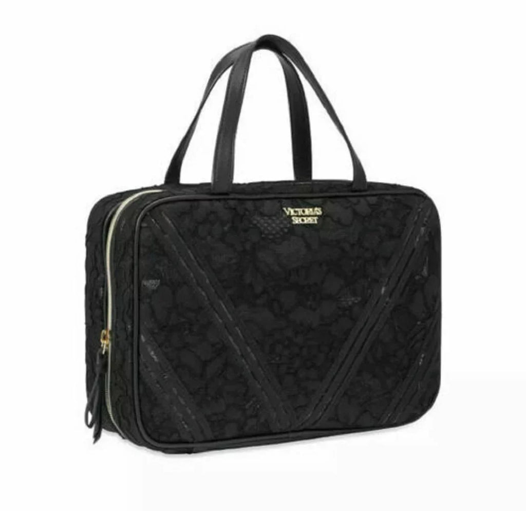 Victoria's Secret Floral Lace Jetsetter Travel Case Bag Black & Clear Cosmetics