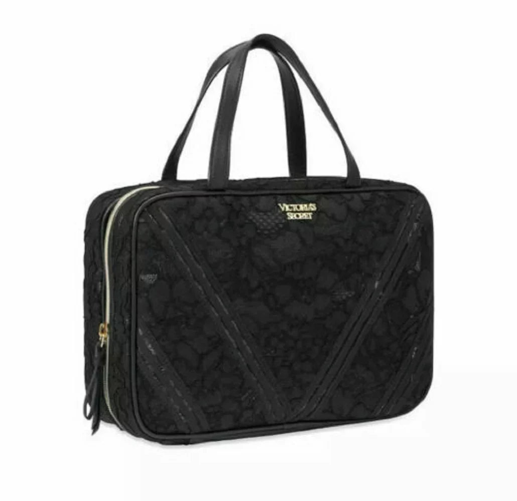 Victoria's Secret Floral Lace Jetsetter Travel Case Bag Black & Clear Cosmetics