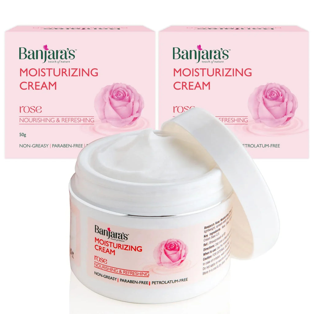 Banjara's Rose Moisturizing Day & Night Cream| Makes skin glow, For All Skin Types, for Men & Women, Paraben-Free , Vegan, 2X50g(100g) - Pack of 2