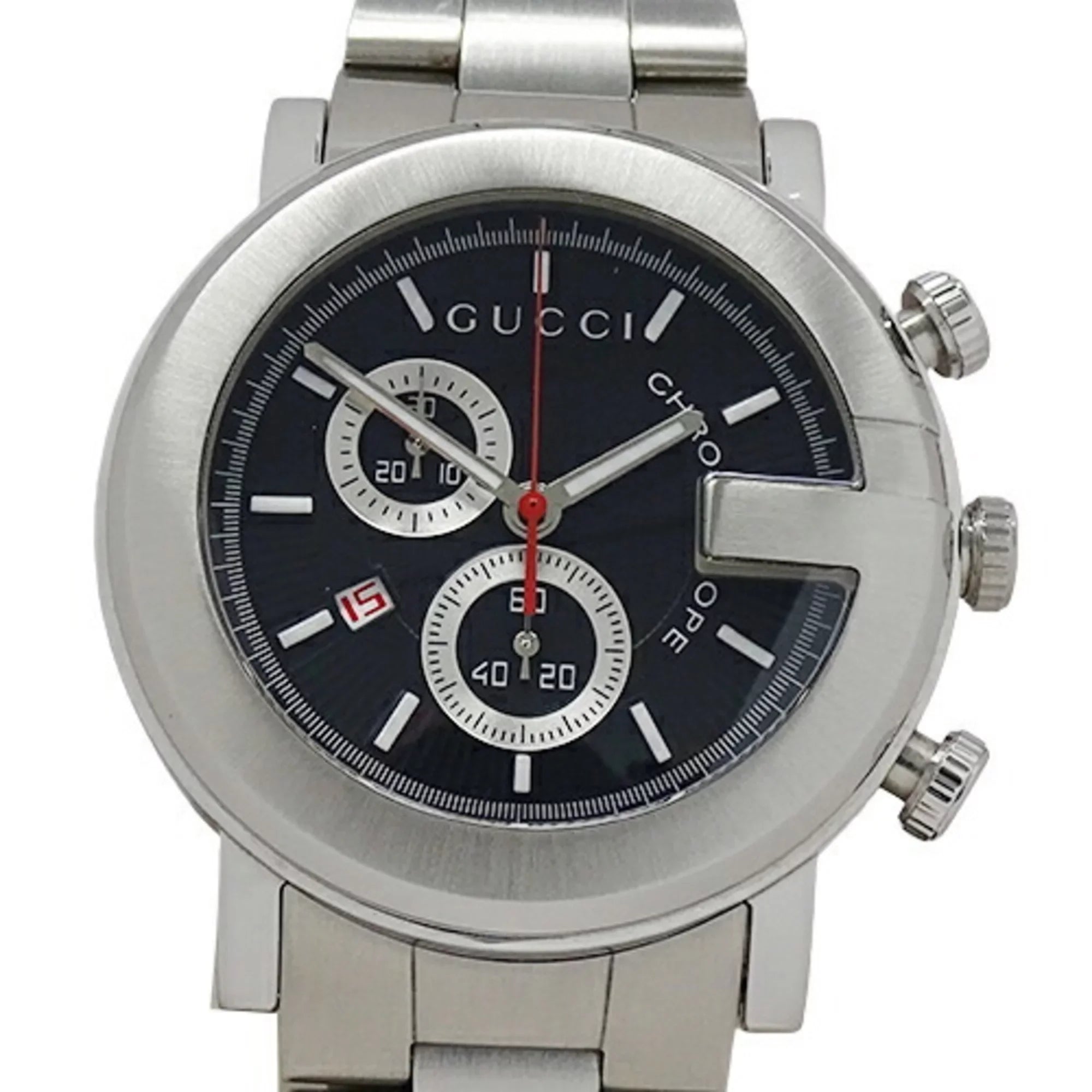 Used Gucci  watch men's  chrono date quartz stainless steel  101M  silver black