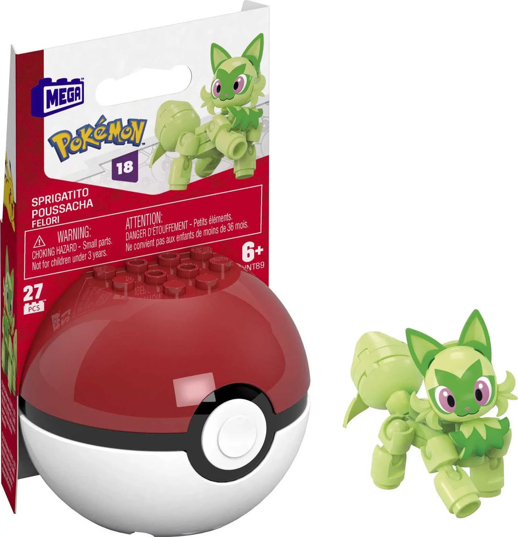 Pokemon Sprigatito Building Toy Kit, Poseable Action Figure with Poke Ball (27 Pieces) for Kids