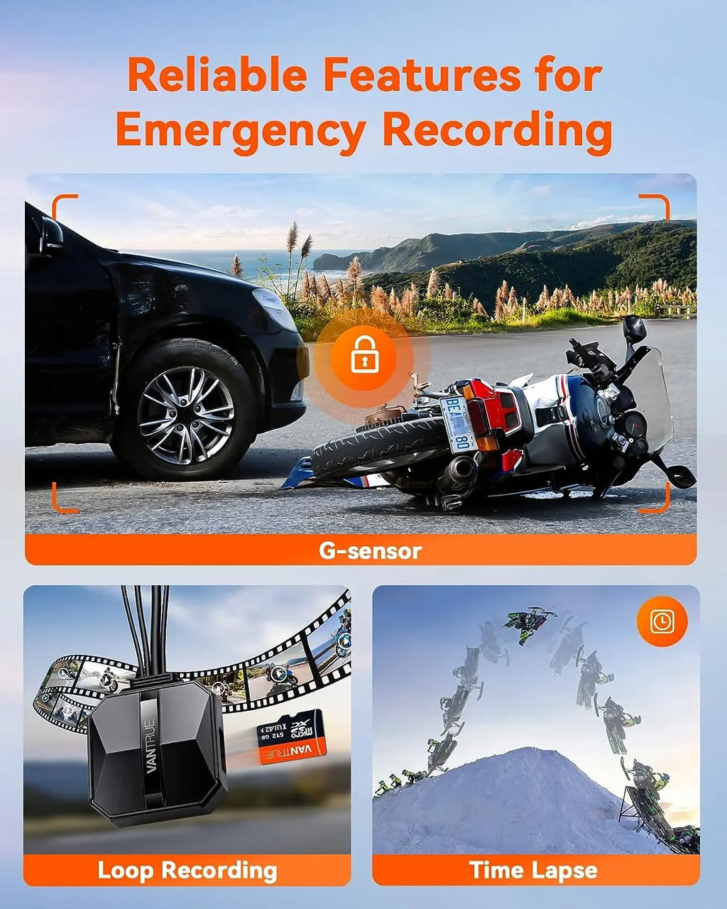 Vantrue  Motorcycle 4K Dashcam (4K + 1080P)  | WiFi | Parking Mode (No  Card)