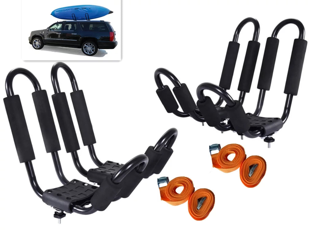 Cross Bar 2 Pairs = 4  Universal Kayak Canoe Top Mount Carrier Roof Rack Boat  Truck Van Car with 4 pcs Tie Down Straps