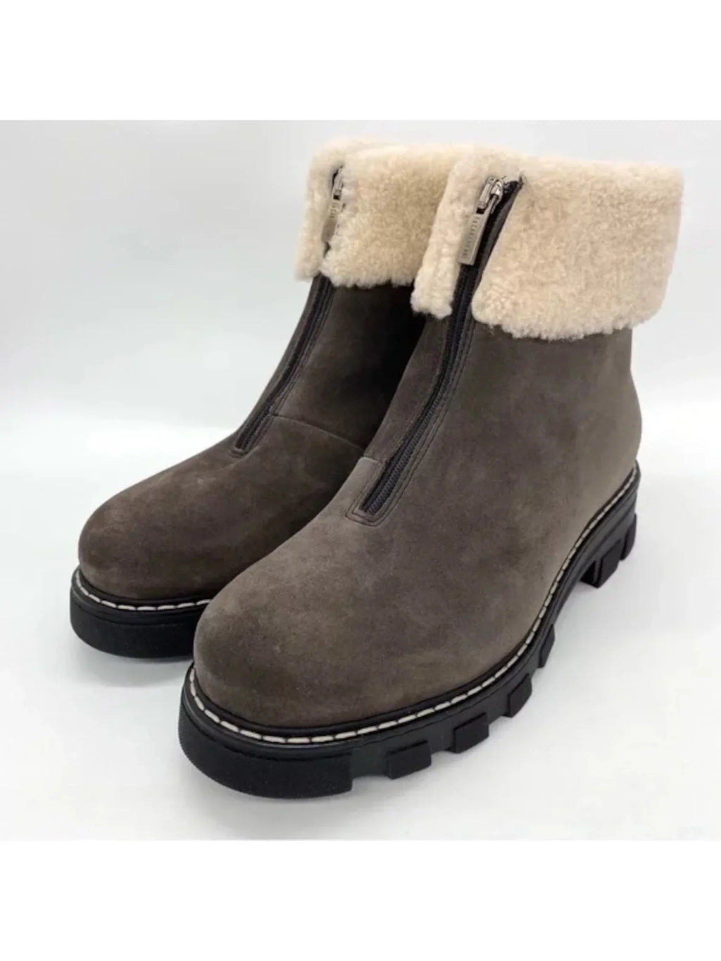 Womens Gray Waterproof Cushioned Abba Round Toe Block Heel Zip-Up Leather Booties 6.5