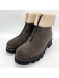Womens Gray Waterproof Cushioned Abba Round Toe Block Heel Zip-Up Leather Booties 6.5